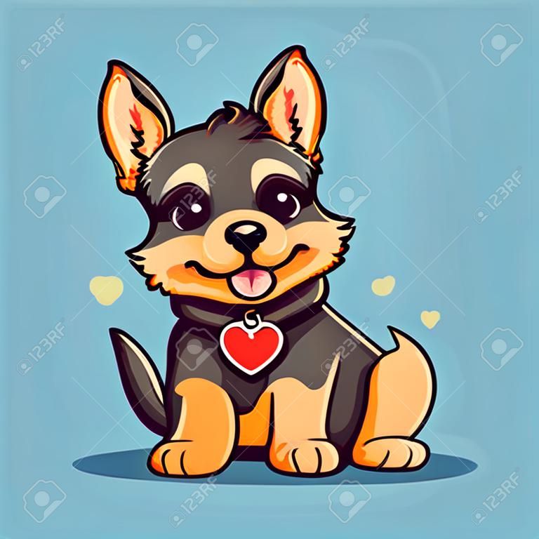 Cute cartoon dog with a heart in his mouth. vector illustration.