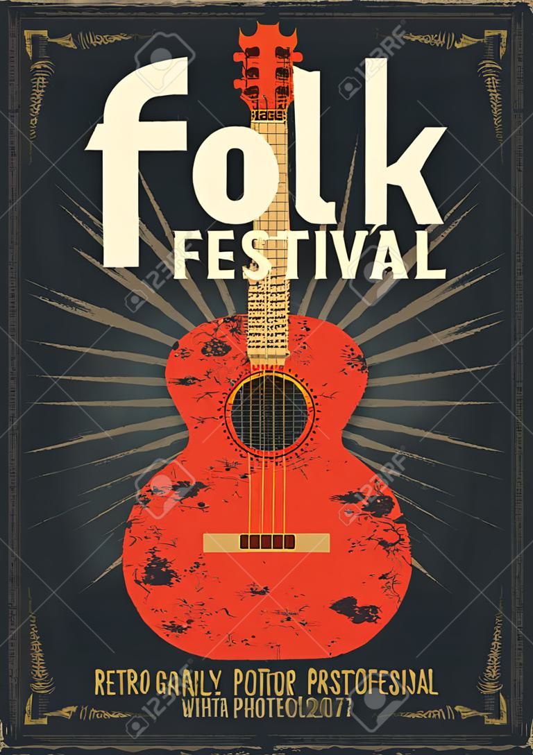 Folk Festival poster. Retro tipografica grunge illustrazione vettoriale.