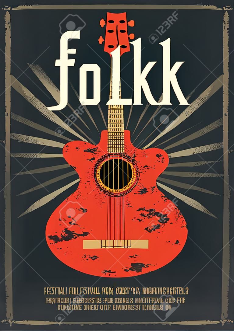 Folk festival poster. Retro typographical grunge vector illustration.