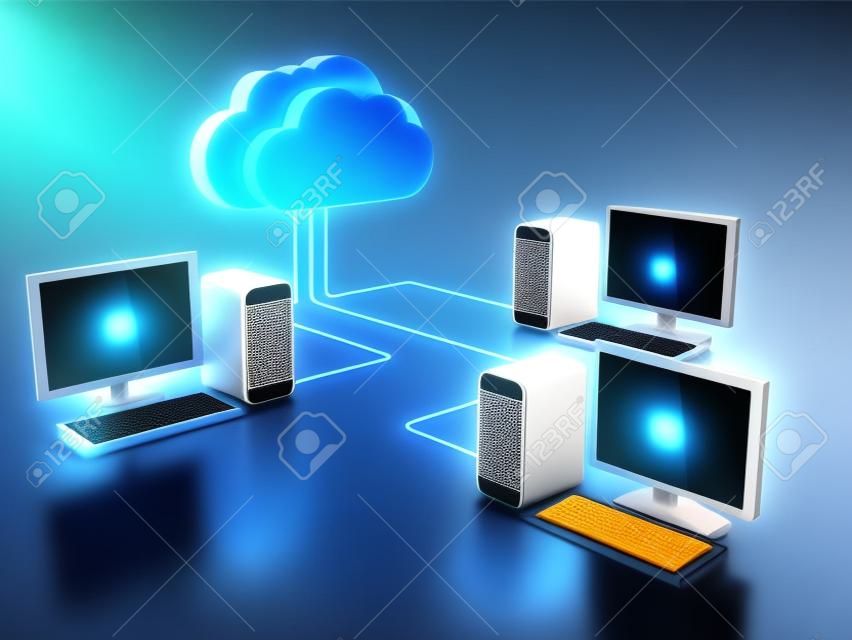 Desktop pc conectado ao servidor de nuvem