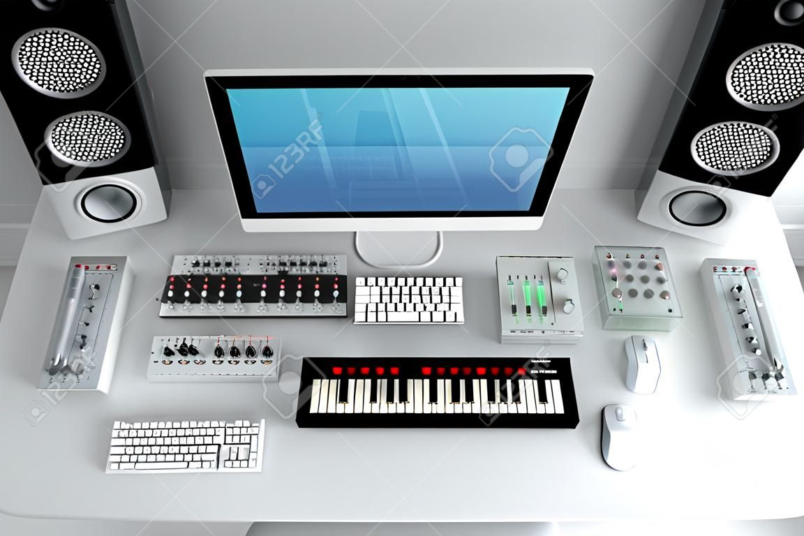 Home Recording Studio - Vista dall'alto - Rendering 3D interno