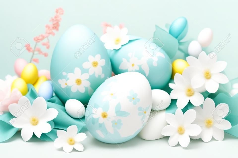 This sleek and modern Easter background is all about simplicity and sophistication. Against a clean white background, a minimal arrangement of fresh blooms in pastel hues provides just the right touch of seasonal charm.
